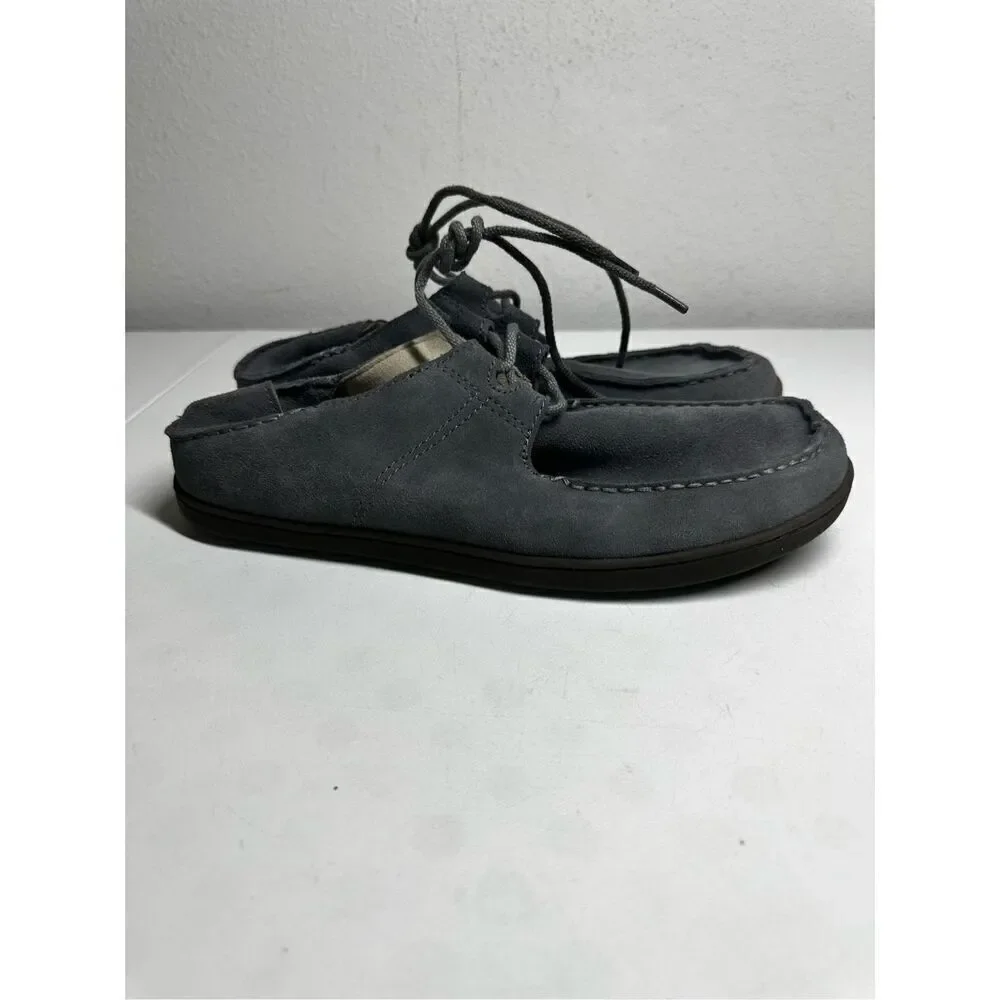 Men's Olukai Ohana Shoes Lace Up Sneaker Size US 10M EUR 43 Suede Gray EUC